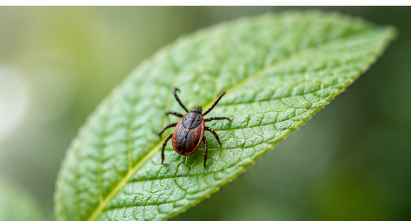 Tick on a green leaf
